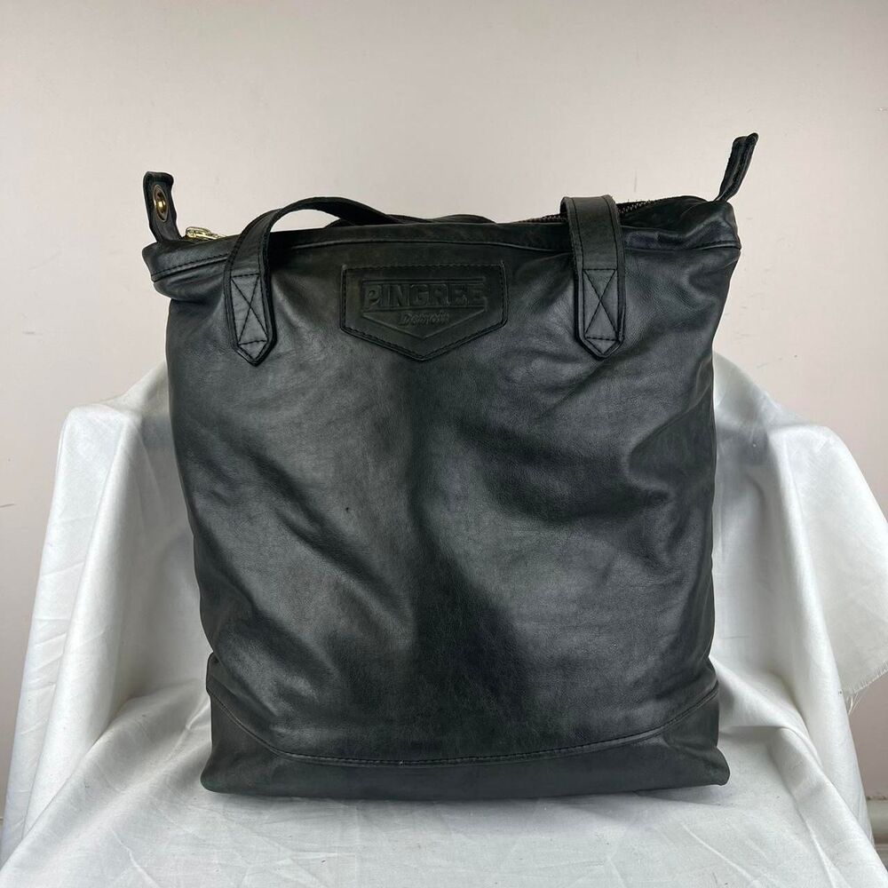 Pingree Detroit Black Leather Tote Bag